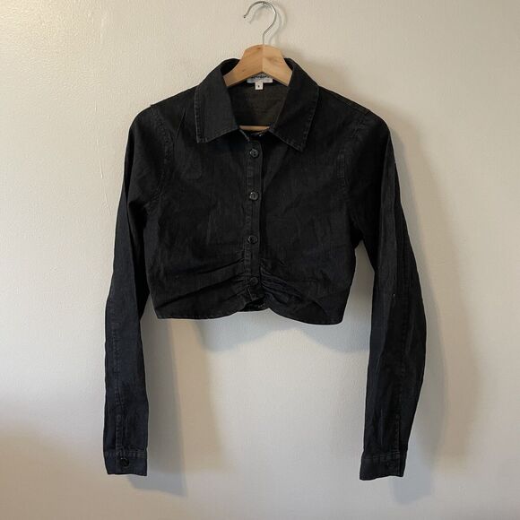 Revolve Superdown Dream Button Up Top Dark Denim Sz S - Picture 7 of 14